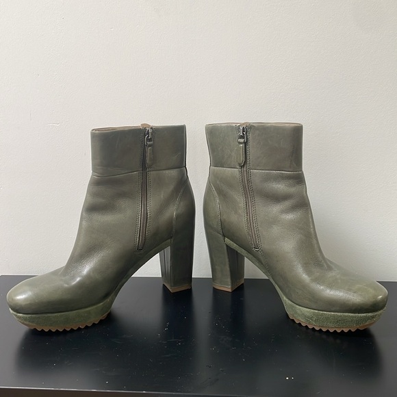 Ecco shoes platform leather boots dark green olive chunky heel booties sz 8.5 - Picture 6 of 13